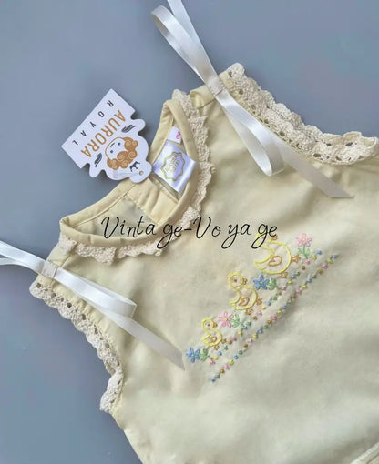 PRE-ORDER&GET NEXT WEEK🤩NEW❣️ELSA PALE LEMON☀️🐥FOUR-PIECE HAND-EMBROIDERED🧵🪡BABY OUTFIT🎀 Baby & Toddler Outfits