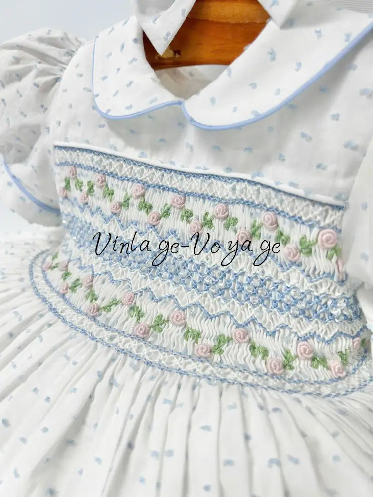 PRE-ORDER & GET NEXT WEEK‼️NEW💞EVELYN SWISS DOT BLUE HAND-SMOCKED🧵🪡DRESS PANTIES & HAIR ACCESSORIES🎀 - Baby & Toddler