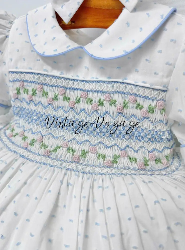 PRE-ORDER & GET NEXT WEEK‼️NEW💞EVELYN SWISS DOT BLUE HAND-SMOCKED🧵🪡DRESS PANTIES & HAIR ACCESSORIES🎀 - Baby & Toddler