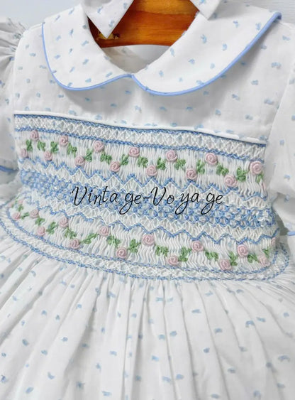 PRE-ORDER & GET NEXT WEEK‼️NEW💞EVELYN SWISS DOT BLUE HAND-SMOCKED🧵🪡DRESS PANTIES & HAIR ACCESSORIES🎀 - Baby & Toddler