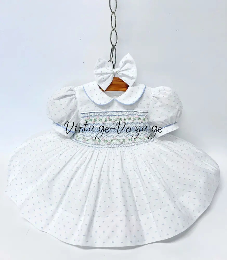 PRE-ORDER & GET NEXT WEEK‼️NEW💞EVELYN SWISS DOT BLUE HAND-SMOCKED🧵🪡DRESS PANTIES & HAIR ACCESSORIES🎀 - Baby & Toddler