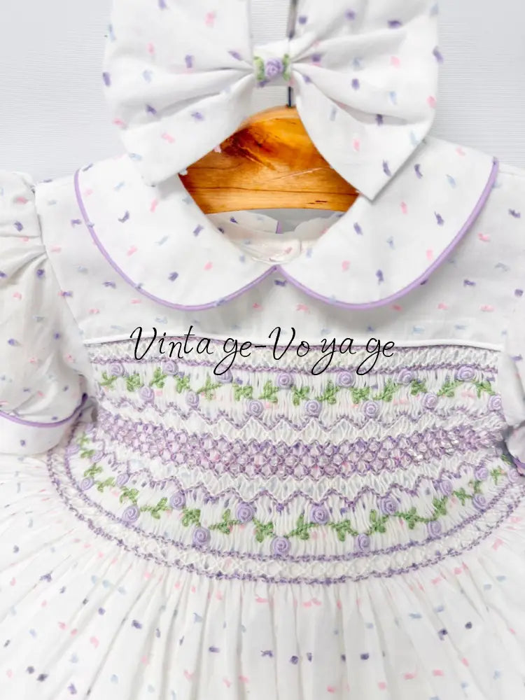 PRE-ORDER & GET NEXT WEEK‼️NEW💞EVELYN SWISS DOT LILAC HAND-SMOCKED🧵🪡DRESS PANTIES & HAIR ACCESSORIES🎀 - Baby & Toddler