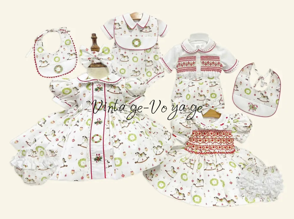 PRE-ORDER & GET NEXT WEEK! NEW! FESTIVE FUN HAND-EMBROIDERED BABY BOYS ROMPER & BIB SET Baby & Toddler Outfits