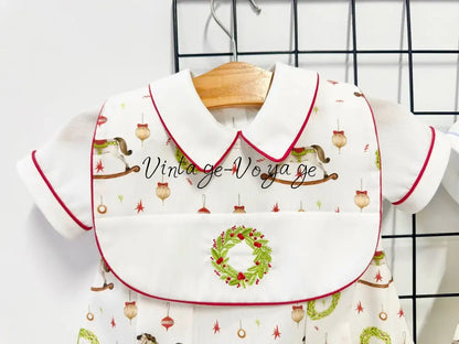 PRE-ORDER & GET NEXT WEEK! NEW! FESTIVE FUN HAND-EMBROIDERED BABY BOYS ROMPER & BIB SET Baby & Toddler Outfits
