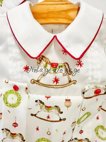 PRE-ORDER & GET NEXT WEEK! NEW! FESTIVE FUN HAND-EMBROIDERED BABY BOYS ROMPER & BIB SET Baby & Toddler Outfits