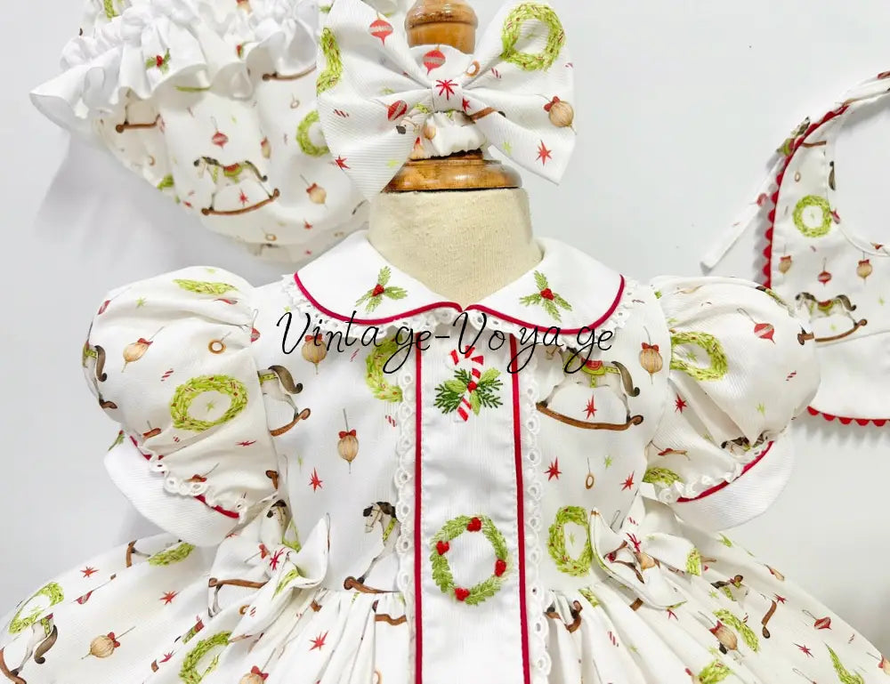 PRE-ORDER & GET NEXT WEEK!NEW! FESTIVE FUN HAND-EMBROIDERED DRESS PANTIES,BIB & BOWS Baby & Toddler Dresses