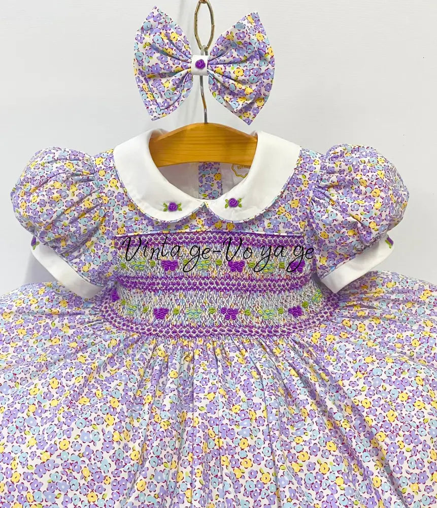 PRE-ORDER & GET NEXT WEEK! NEW FLORA DITSY FLORAL HAND-SMOCKED🧵🪡👑DRESS,PANTIES & HAIR ACCESSORIES🎀 6-9 months Baby &