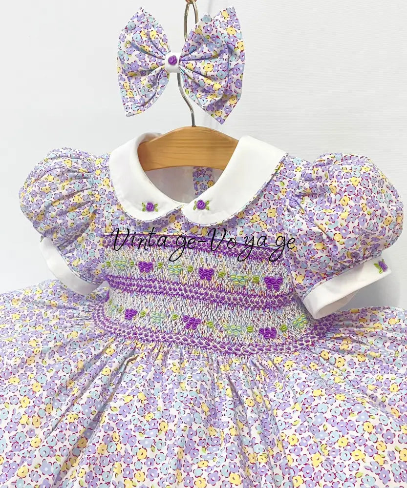 PRE-ORDER & GET NEXT WEEK! NEW FLORA DITSY FLORAL HAND-SMOCKED🧵🪡👑DRESS,PANTIES & HAIR ACCESSORIES🎀 Baby & Toddler
