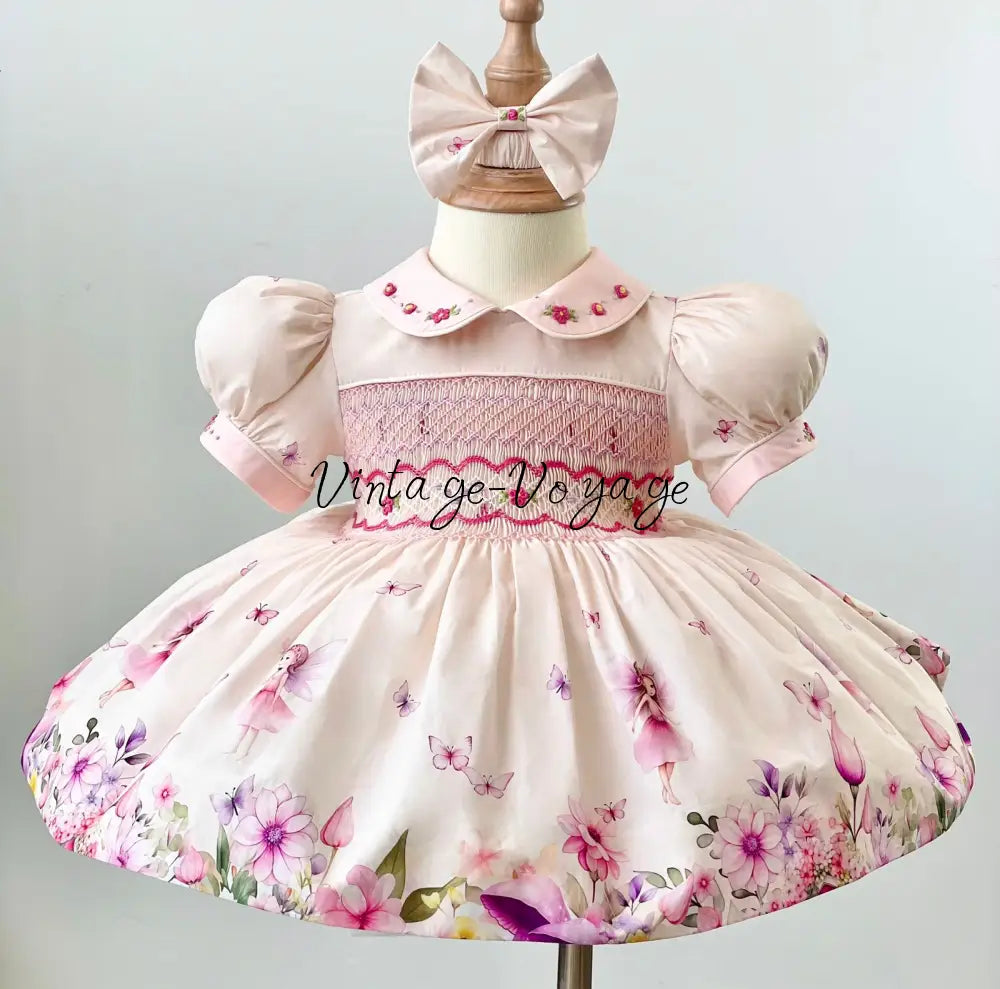 PRE-ORDER & GET NEXT WEEK👑NEW😍FLOWER FAIRIES🧚🏻‍♀️🧚 CUSTOM PRINT COTTON HAND-SMOCKED🧵🪡DRESS,PANTIES & HAIR ACCESSORIES🎀