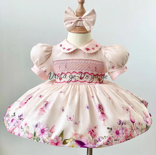 PRE-ORDER & GET NEXT WEEK👑NEW😍FLOWER FAIRIES🧚🏻‍♀️🧚 CUSTOM PRINT COTTON HAND-SMOCKED🧵🪡DRESS,PANTIES & HAIR ACCESSORIES🎀