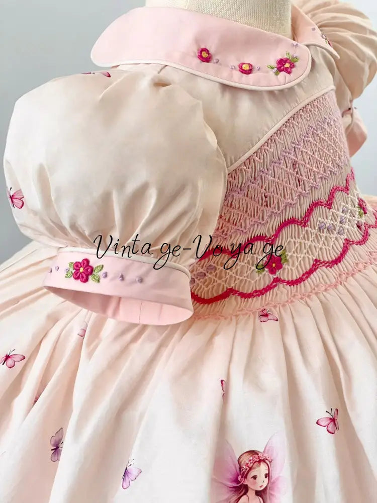 PRE-ORDER & GET NEXT WEEK👑NEW😍FLOWER FAIRIES🧚🏻‍♀️🧚 CUSTOM PRINT COTTON HAND-SMOCKED🧵🪡DRESS,PANTIES & HAIR ACCESSORIES🎀