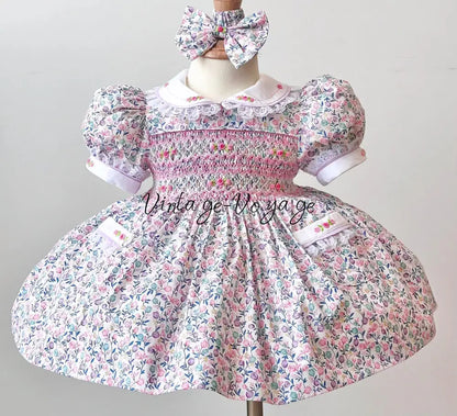 PRE-ORDER & GET NEXT WEEK🤩NEW😍GARDEN PARTY🍓COTTON HAND-SMOCKED🧵🪡DRESS,PANTIES & HAIR ACCESSORIES🎀 6M Baby & Toddler