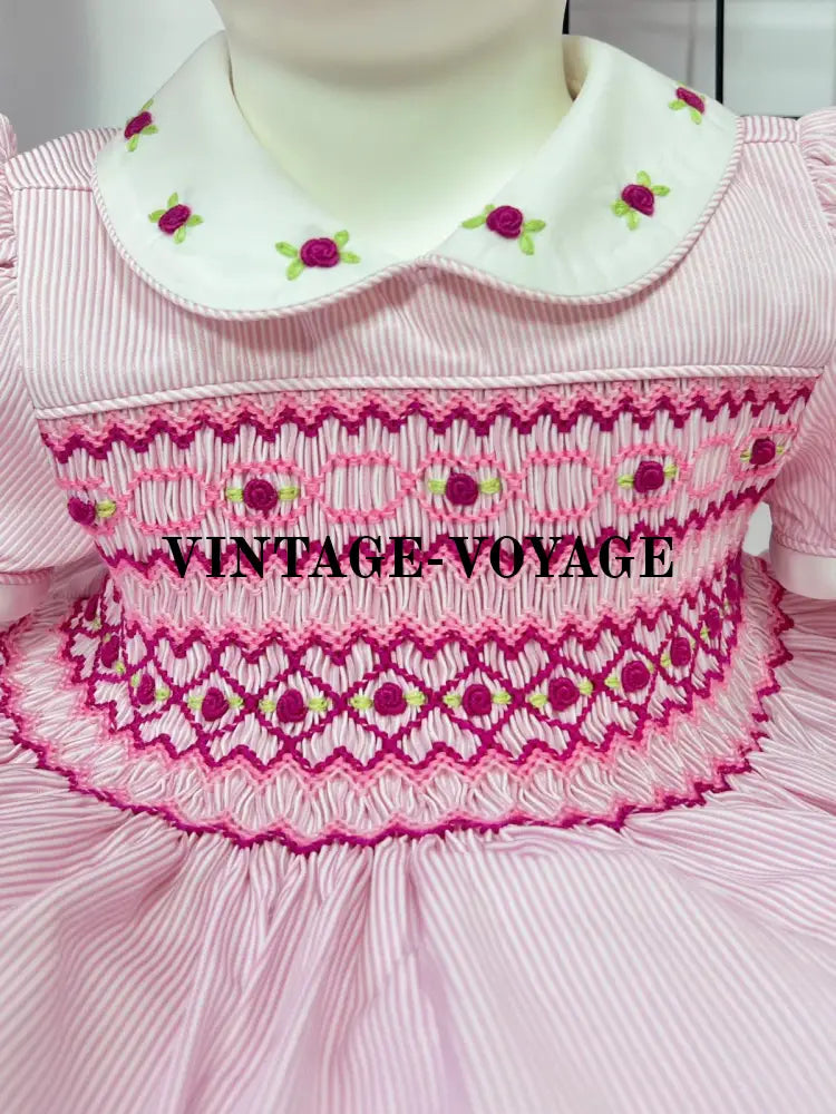 PRE-ORDER & GET NEXT WEEK!NEW😍GLADYS HAND-SMOCKED🧵🪡PINK STRIPES🌷DRESS & HAIR BOWS🎀🎀 6M Baby & Toddler Dresses