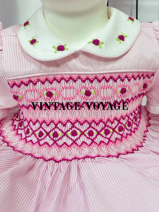 PRE-ORDER & GET NEXT WEEK!NEW😍GLADYS HAND-SMOCKED🧵🪡PINK STRIPES🌷DRESS & HAIR BOWS🎀🎀 6M Baby & Toddler Dresses