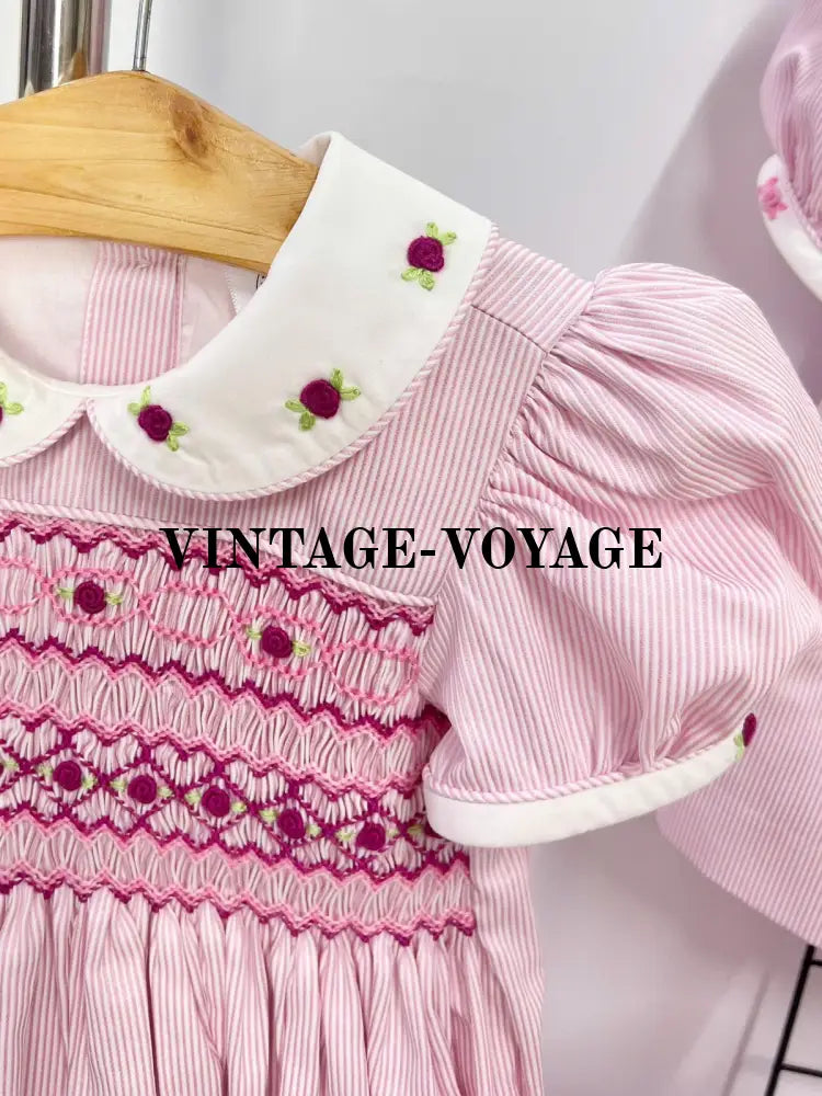 PRE-ORDER & GET NEXT WEEK!NEW😍GLADYS HAND-SMOCKED🧵🪡PINK STRIPES🌷DRESS & HAIR BOWS🎀🎀 Baby & Toddler Dresses