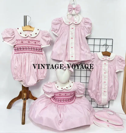 PRE-ORDER & GET NEXT WEEK!NEW😍GLADYS HAND-SMOCKED🧵🪡PINK STRIPES🌷DRESS & HAIR BOWS🎀🎀 Baby & Toddler Dresses