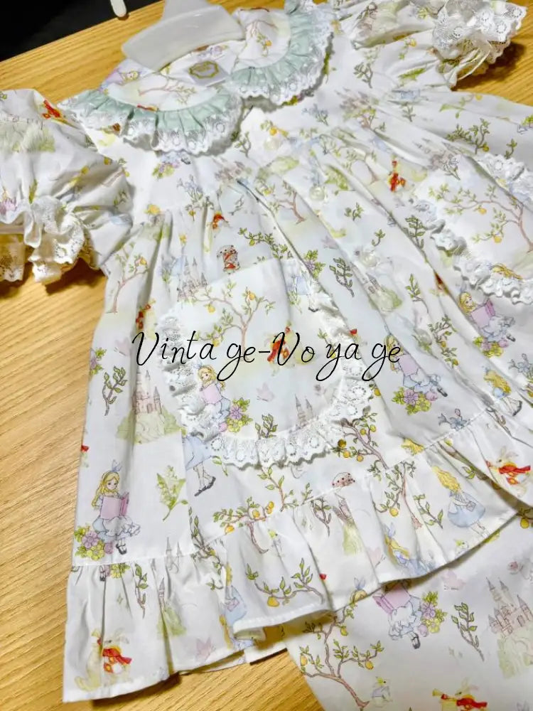 PRE-ORDER & GET NEXT WEEK‼️NEW🌸HANDMADE ALICE IN WONDERLAND🧚‍♂️CUSTOM PRINTED💕PYJAMA & HAIR ACCESSORIES SET🎀 - pyjama