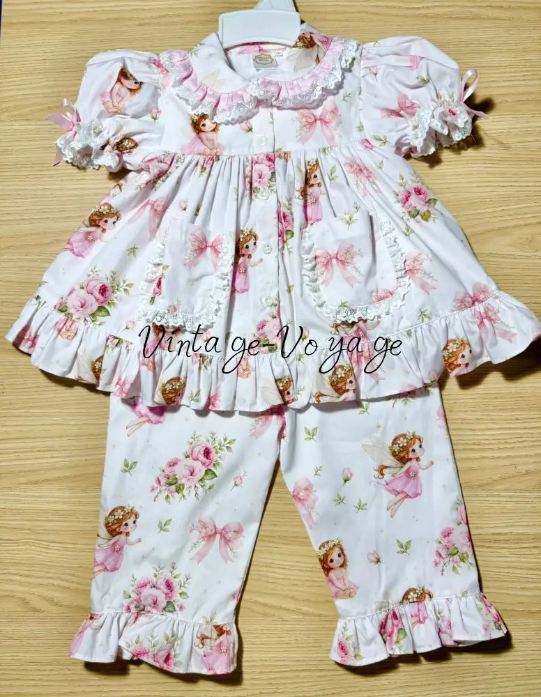 PRE-ORDER & GET NEXT WEEK! NEW! HANDMADE FAIRY GARDEN CUSTOM PRINTED PYJAMA & HAIR ACCESSORIES SET - pyjama set