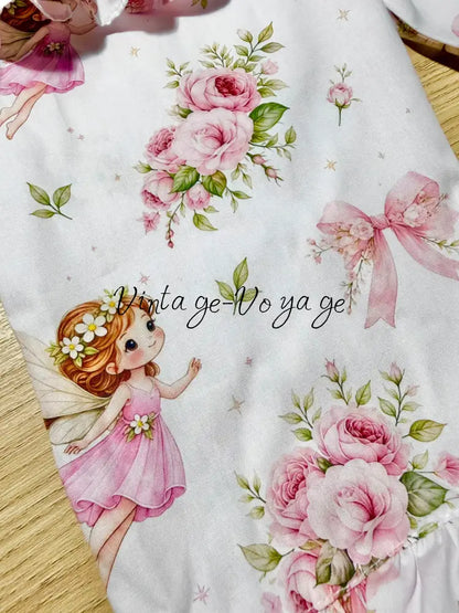 PRE-ORDER & GET NEXT WEEK! NEW! HANDMADE FAIRY GARDEN CUSTOM PRINTED PYJAMA & HAIR ACCESSORIES SET - pyjama set