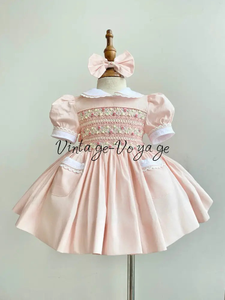 PRE-ORDER & GET NEXT WEEK! NEW! 🍁ISABELLA BABY ORANGE🌸HAND-SMOCKED🧵🪡👑DRESS & ACCESSORIES🎀 - 6M - Baby & Toddler Dresses