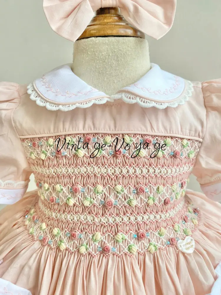 PRE-ORDER & GET NEXT WEEK! NEW! 🍁ISABELLA BABY ORANGE🌸HAND-SMOCKED🧵🪡👑DRESS & ACCESSORIES🎀 - Baby & Toddler Dresses