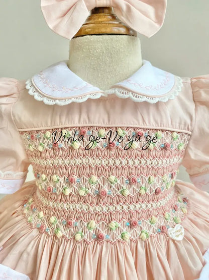 PRE-ORDER & GET NEXT WEEK! NEW! 🍁ISABELLA BABY ORANGE🌸HAND-SMOCKED🧵🪡👑DRESS & ACCESSORIES🎀 - Baby & Toddler Dresses