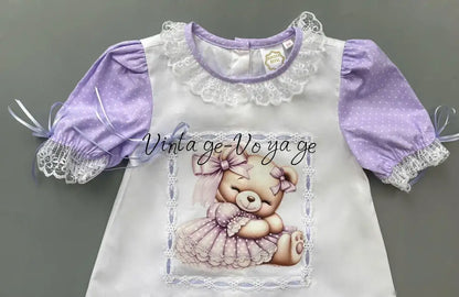PRE-ORDER & GET NEXT WEEK🤩NEW😍LILAC TEDDY💜GIRLS PRINT & LACE PYJAMA & BOWS SET🎀 pyjama set