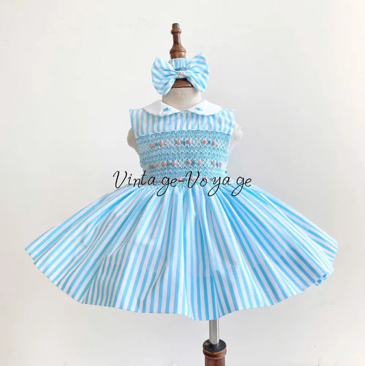 PRE-ORDER & GET NEXT WEEK!NEW! LIZZY AQUA BLUE HAND-SMOCKED DRESS PANTIES & HAIR BOWS OR HEADBAND - 3M - Baby & Toddler