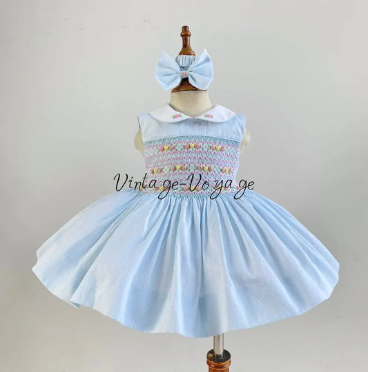 PRE-ORDER & GET NEXT WEEK!NEW! LIZZY BLUE PINSTRIPE HAND-SMOCKED DRESS PANTIES & HAIR BOWS OR HEADBAND - 3M - Baby &