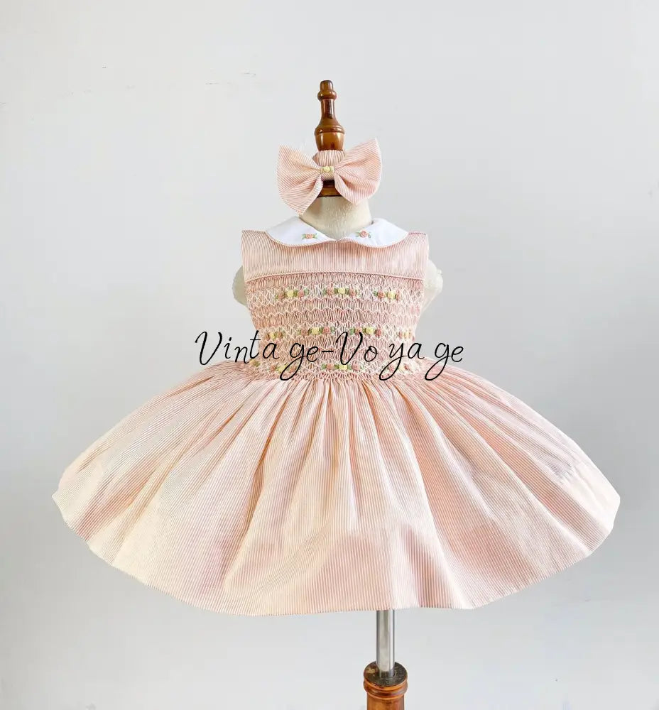 PRE-ORDER & GET NEXT WEEK!NEW! LIZZY PEACH PINSTRIPE HAND-SMOCKED DRESS PANTIES & HAIR BOWS OR HEADBAND - 3M - Baby &