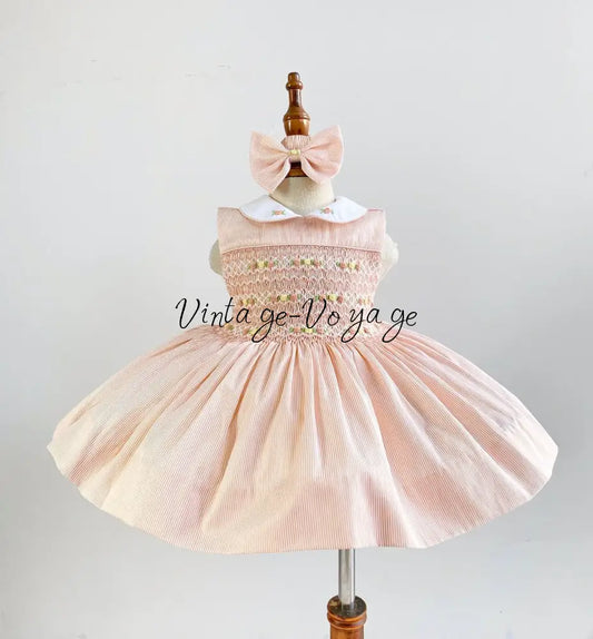 PRE-ORDER & GET NEXT WEEK!NEW! LIZZY PEACH PINSTRIPE HAND-SMOCKED DRESS PANTIES & HAIR BOWS OR HEADBAND - 3M - Baby &