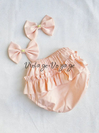 PRE-ORDER & GET NEXT WEEK!NEW! LIZZY PEACH PINSTRIPE HAND-SMOCKED DRESS PANTIES & HAIR BOWS OR HEADBAND - Baby &