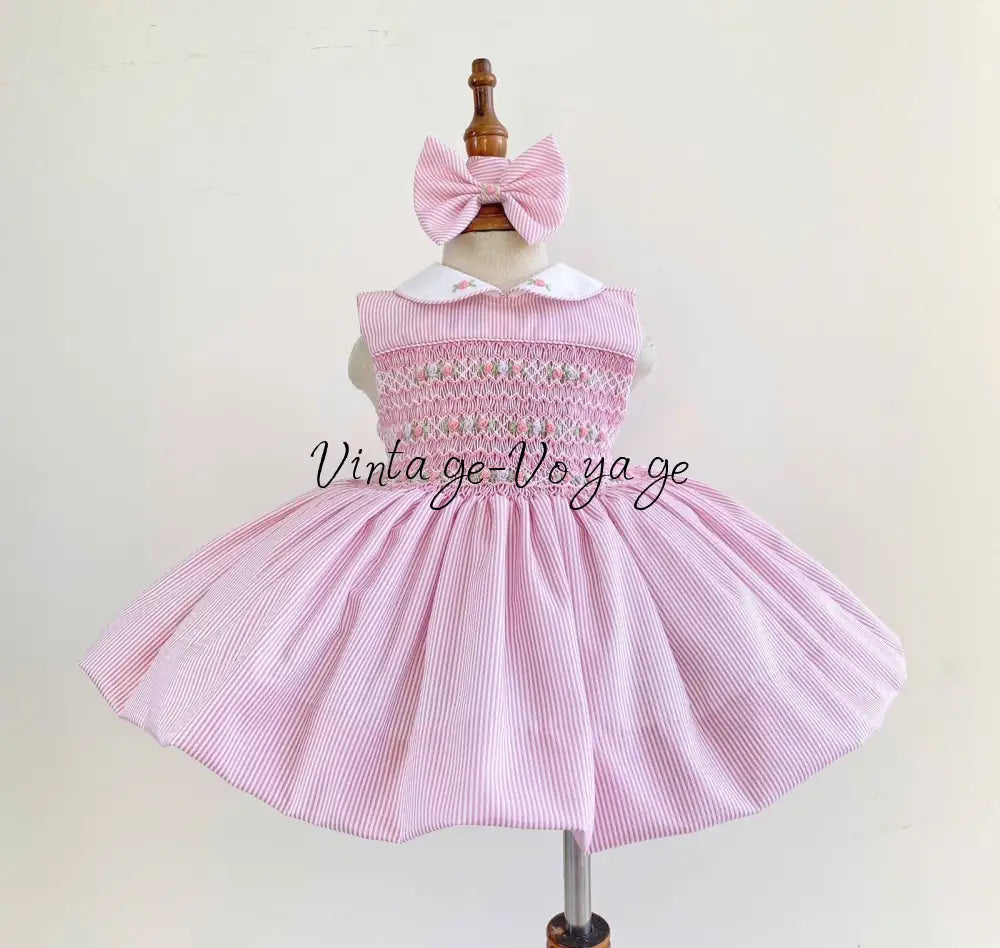 PRE-ORDER & GET NEXT WEEK!NEW! LIZZY PINK PINSTRIPE HAND-SMOCKED DRESS PANTIES & HAIR BOWS OR HEADBAND - 3M - Baby &