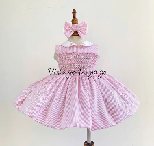 PRE-ORDER & GET NEXT WEEK!NEW! LIZZY PINK PINSTRIPE HAND-SMOCKED DRESS PANTIES & HAIR BOWS OR HEADBAND - 3M - Baby &