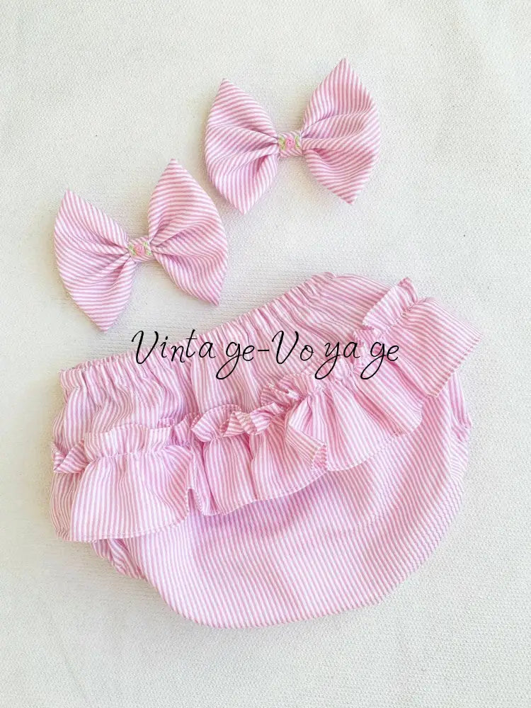 PRE-ORDER & GET NEXT WEEK!NEW! LIZZY PINK PINSTRIPE HAND-SMOCKED DRESS PANTIES & HAIR BOWS OR HEADBAND - Baby & Toddler