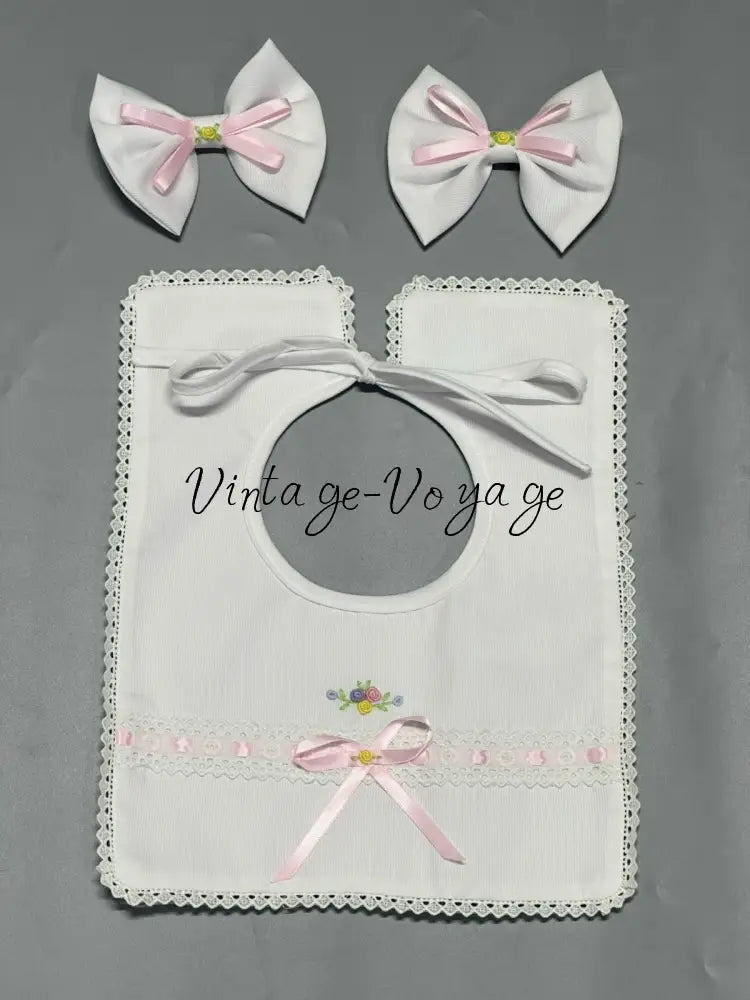 PRE-ORDER & GET NEXT WEEK! NEW! LOLA ECRU & PINK 🧚HAND-EMBROIDERED🧵🪡BABYSUIT BIB AND HEADBAND🎀 Baby & Toddler Outfits