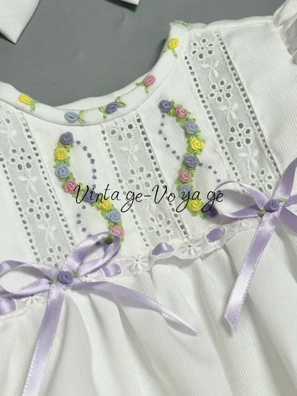 PRE-ORDER & GET NEXT WEEK! NEW! LOLITA ECRU & LILAC FOUR-PIECE HAND-EMBROIDERED🧵🪡BABY OUTFIT🎀 Baby & Toddler Outfits