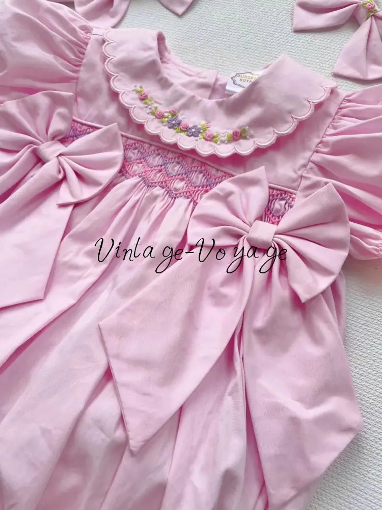 PRE-ORDER & GET NEXT WEEK! 🤩NEW☀️MAE PINK🌷HAND-SMOCKED ROMPER & HAIR BOWS🎀 Baby & Toddler Outfits