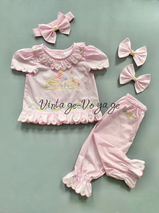 PRE-ORDER & GET NEXT WEEK‼️NEW🤩MARY PINK 👑🕊️COTTON HAND-EMBROIDERED🧵🪡 PYJAMA SET🎀 3M pyjama set