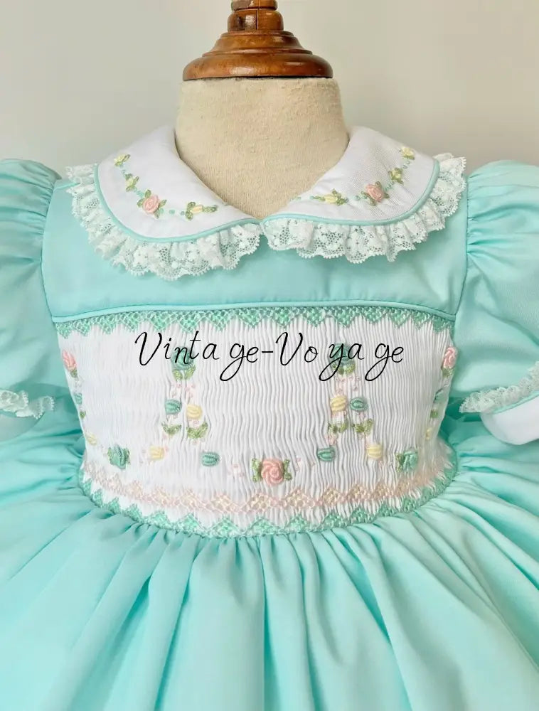 PRE-ORDER & GET NEXT WEEK! NEW MARY👑 TURQUOISE HAND-SMOCKED🧵🪡DRESS PANTIES & HAIR ACCESSORIES - Baby & Toddler Dresses