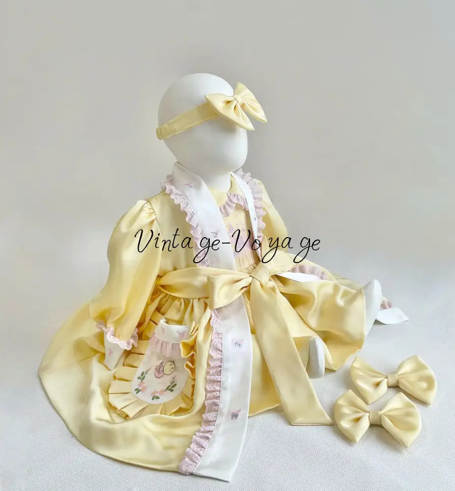 PRE-ORDER & GET NEXT WEEK! NEW😍MATILDA LEMON NIGHTDRESS DRESSING GOWN AND HAIR BOWS OR HEADBAND🎀🎀MATILDA 3M Baby &