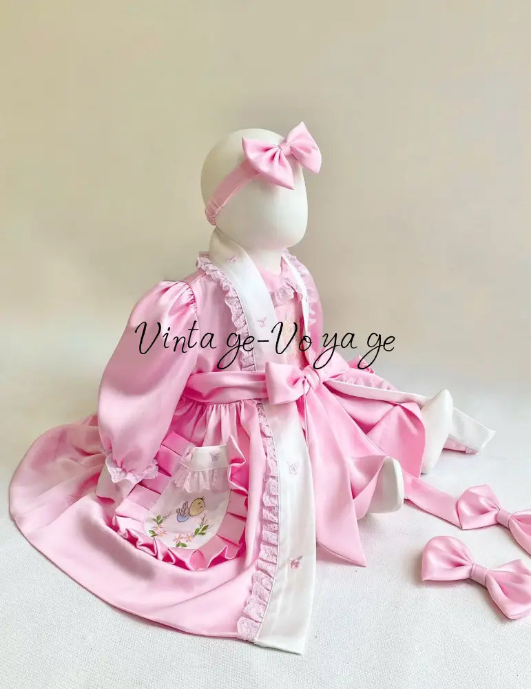 PRE-ORDER & GET NEXT WEEK! NEW😍MATILDA PINK☀️NIGHTDRESS DRESSING GOWN AND HAIR BOWS OR HEADBAND🎀🎀MATILDA 3M pyjama set