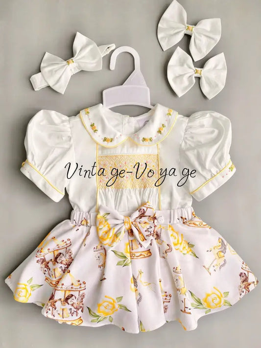 PRE-ORDER&GET NEXT WEEK!NEW! MIRANDA LEMON CUSTOM PRINTED HAND-SMOCKED SKIRT SET 3M Baby & Toddler Outfits