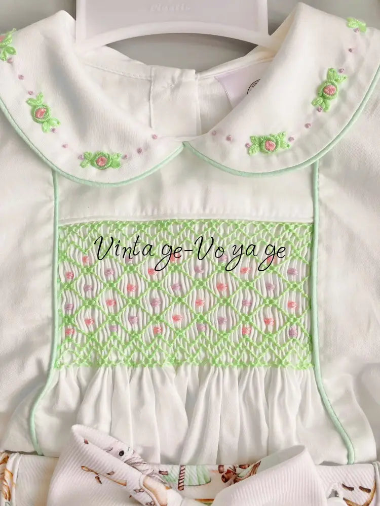 PRE-ORDER&GET NEXT WEEK!NEW! MIRANDA MINT CUSTOM PRINTED HAND-SMOCKED SKIRT SET Baby & Toddler Outfits
