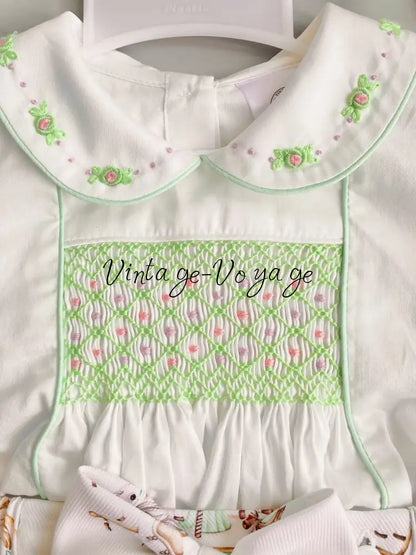 PRE-ORDER&GET NEXT WEEK!NEW! MIRANDA MINT CUSTOM PRINTED HAND-SMOCKED SKIRT SET Baby & Toddler Outfits