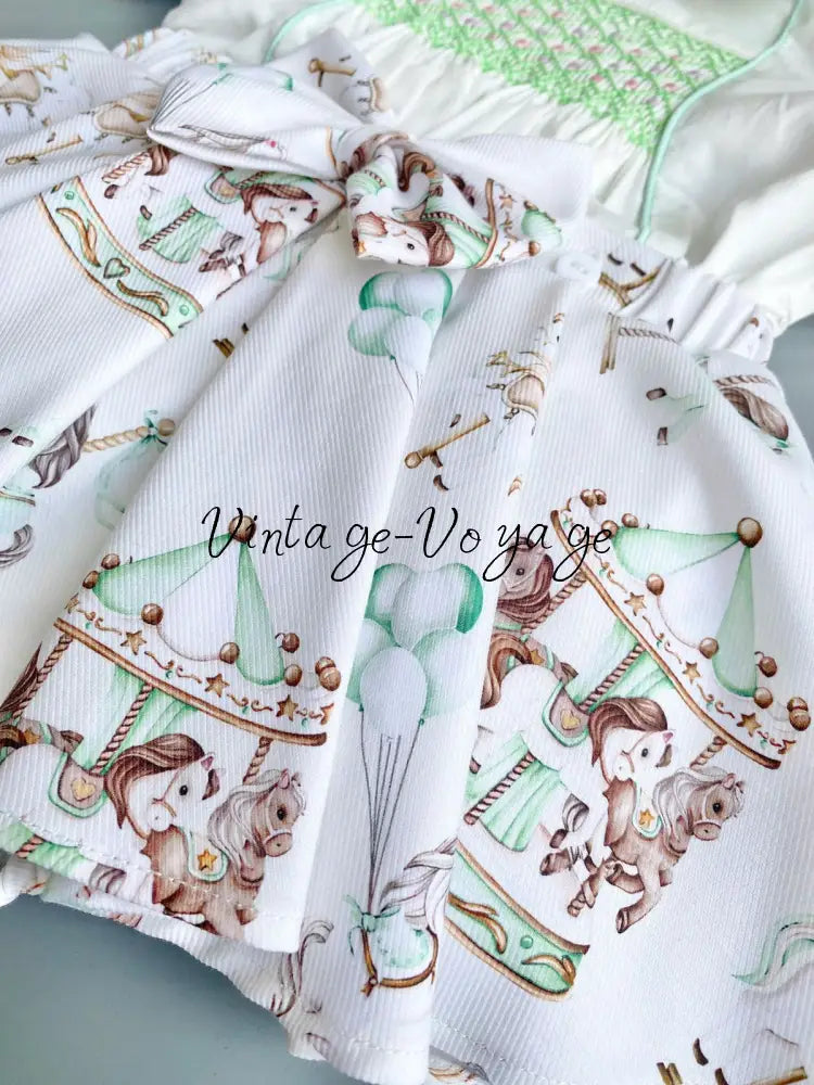 PRE-ORDER&GET NEXT WEEK!NEW! MIRANDA MINT CUSTOM PRINTED HAND-SMOCKED SKIRT SET Baby & Toddler Outfits