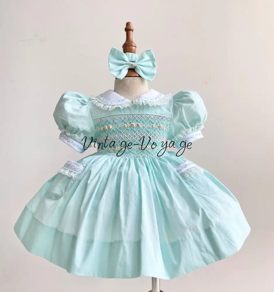 PRE-ORDER&GET NEXT WEEK‼️NEW🤩NINA MINT👗HAND-SMOCKED🧵🪡DRESS,PANTIES & HAIR ACCESSORIES🎀🎀 6M Baby & Toddler Dresses