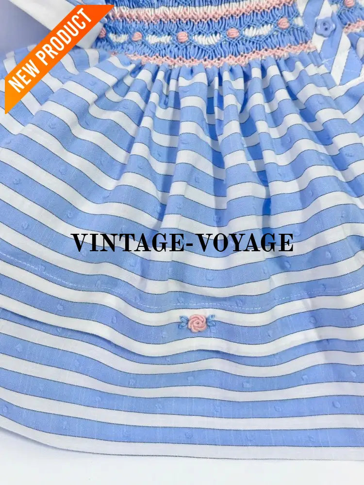 PRE ORDER&GET NEXT WEEK! NEW! OLIVIA BLUE STRIPES FRONT & BACK HAND SMOCKED🧵🪡 DRESS & HAIR BOWS🎀 Baby & Toddler Dresses