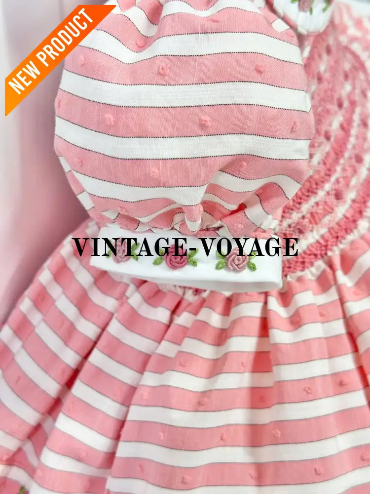 PRE ORDER&GET NEXT WEEK! NEW! OLIVIA CORAL STRIPES FRONT & BACK HAND SMOCKED🧵🪡 DRESS & HAIR BOWS🎀 Baby & Toddler Dresses