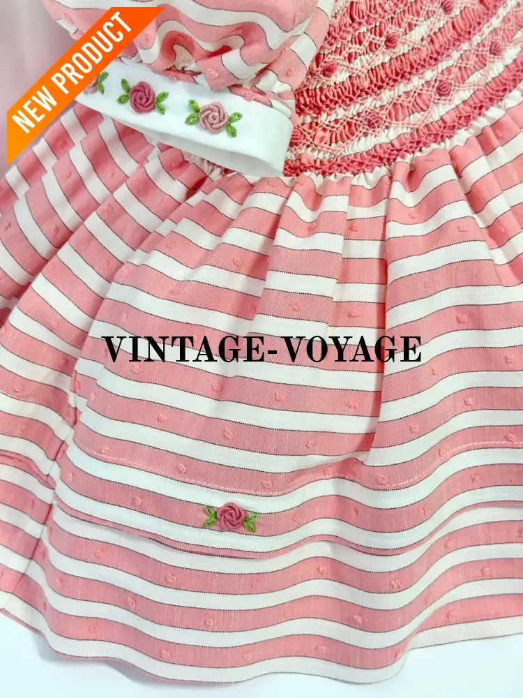 PRE ORDER&GET NEXT WEEK! NEW! OLIVIA CORAL STRIPES FRONT & BACK HAND SMOCKED🧵🪡 DRESS & HAIR BOWS🎀 Baby & Toddler Dresses